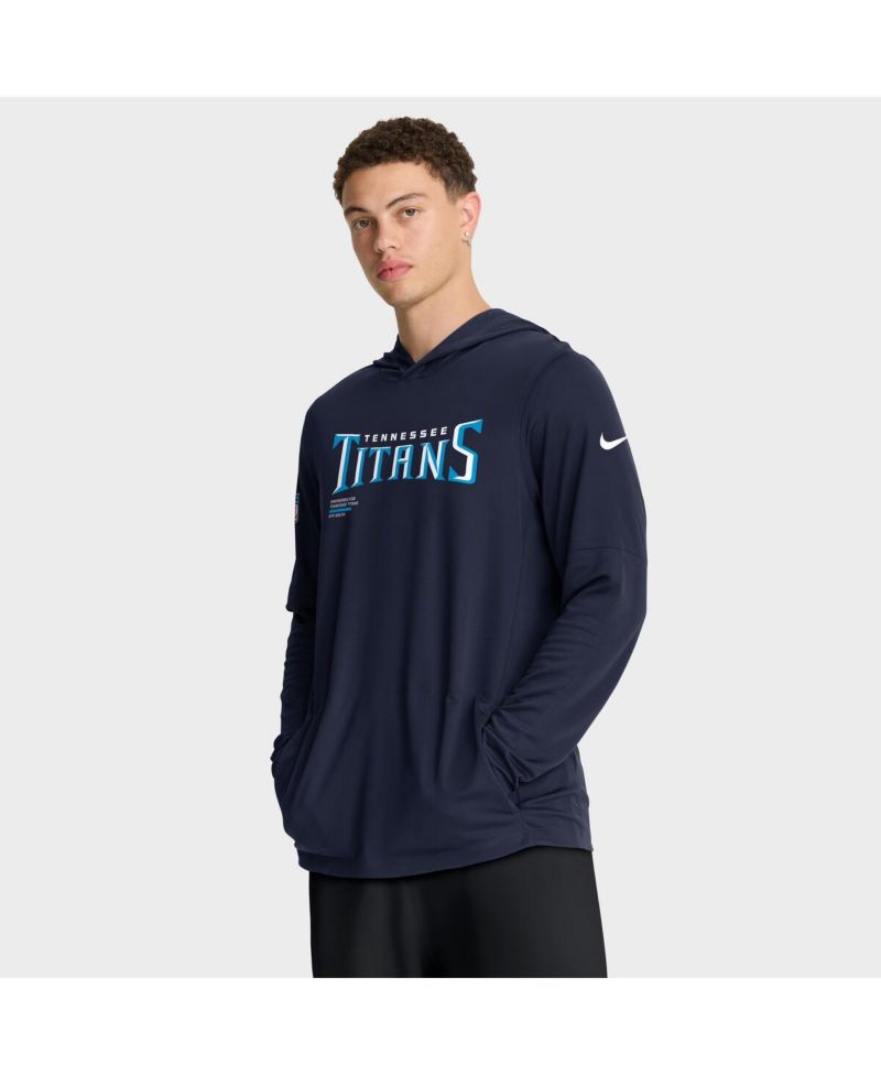 Men's Navy Tennessee Titans Sideline Pure Fury Performance Long Sleeve Hoodie T-Shirt