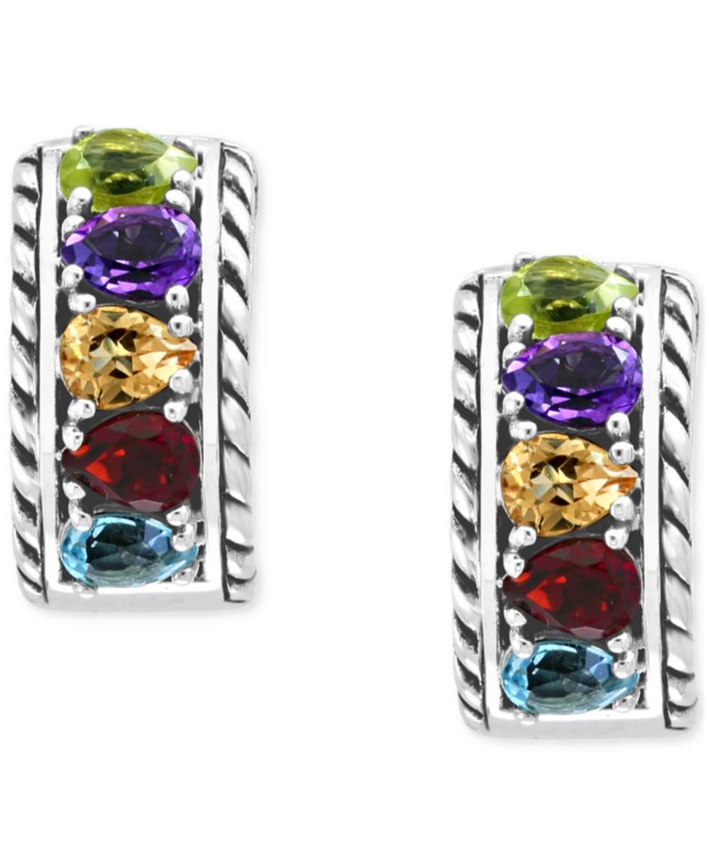 EFFY® Multi-Gemstone Small Huggie Hoop Earrings (1-7/8 ct. t.w.) in Sterling Silver