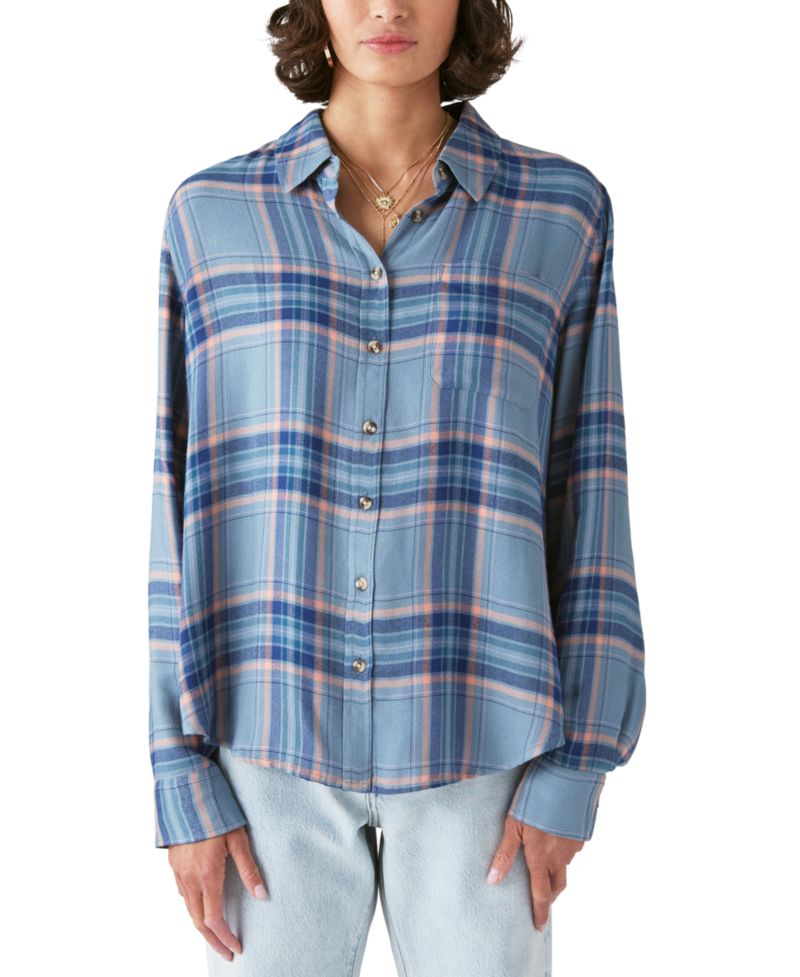 Women's Plaid Button-Down Boyfriend Shirt