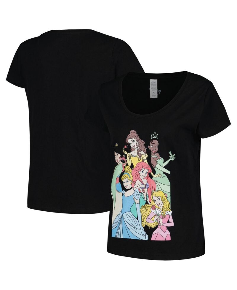 Women's Black Disney Princess Graphic Scoop Neck T-Shirt