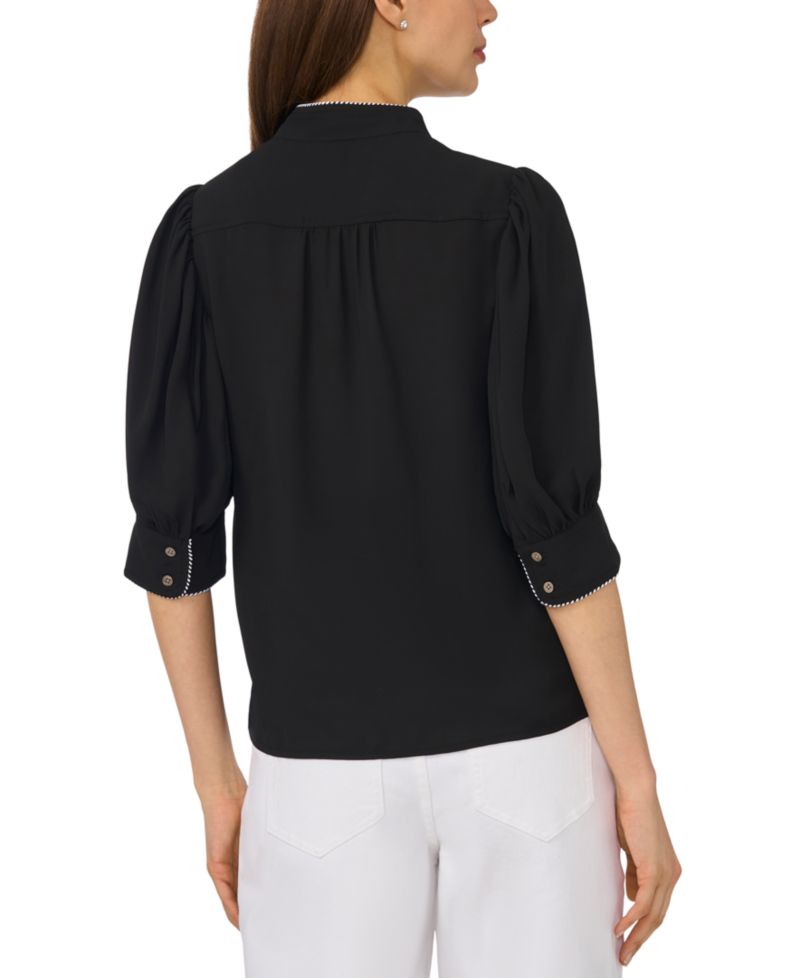 Women's Pearce Puff-Sleeve Open Collar Top