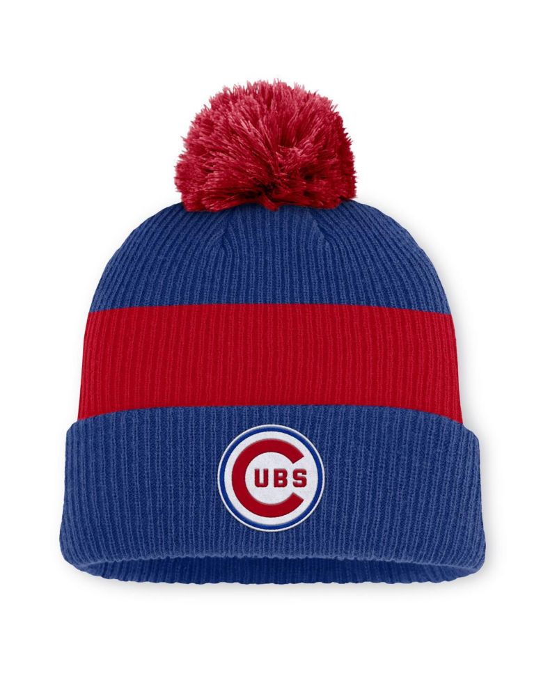 Men's Royal/Red Chicago Cubs Cooperstown Collection Peak Standard Cuffed with Pom Knit Hat