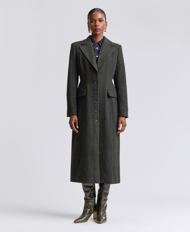 Women's Plaid Wool-Blend Spread Collar Button-Front Coat
