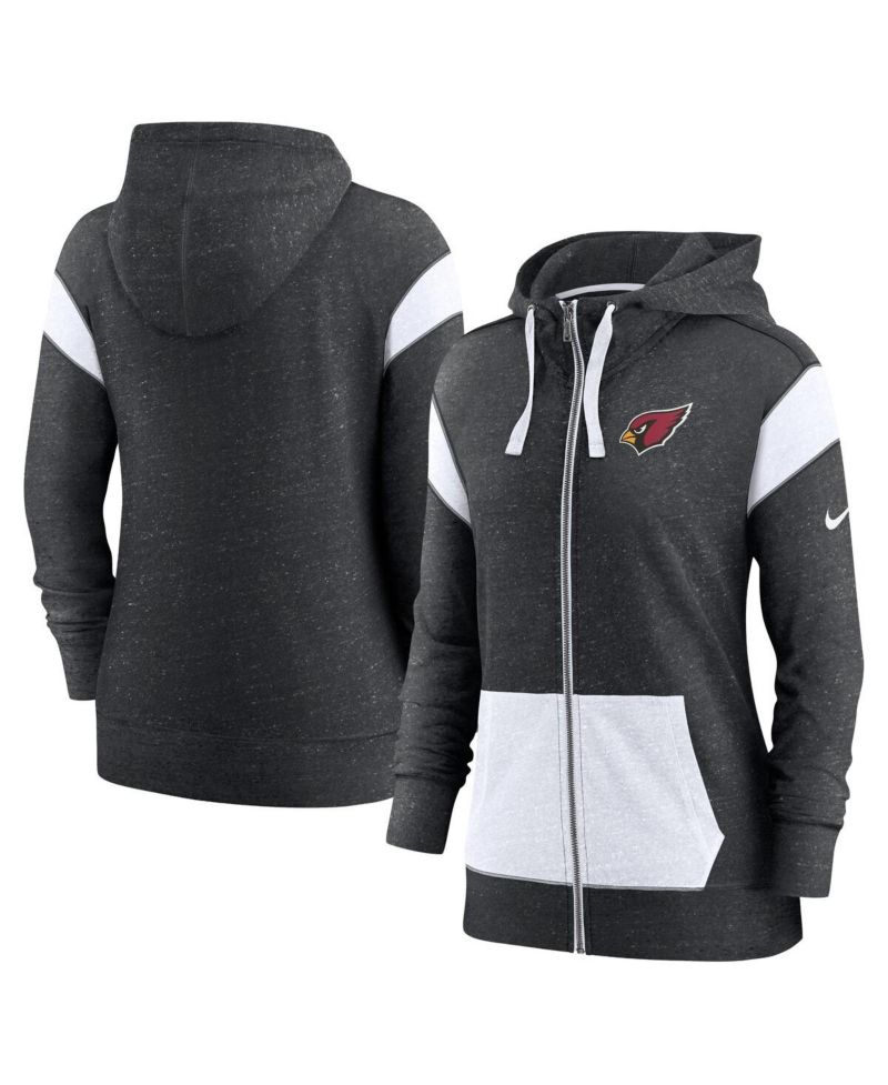 Women's Heather Black/White Arizona Cardinals Monaco Lightweight Full-Zip Hoodie