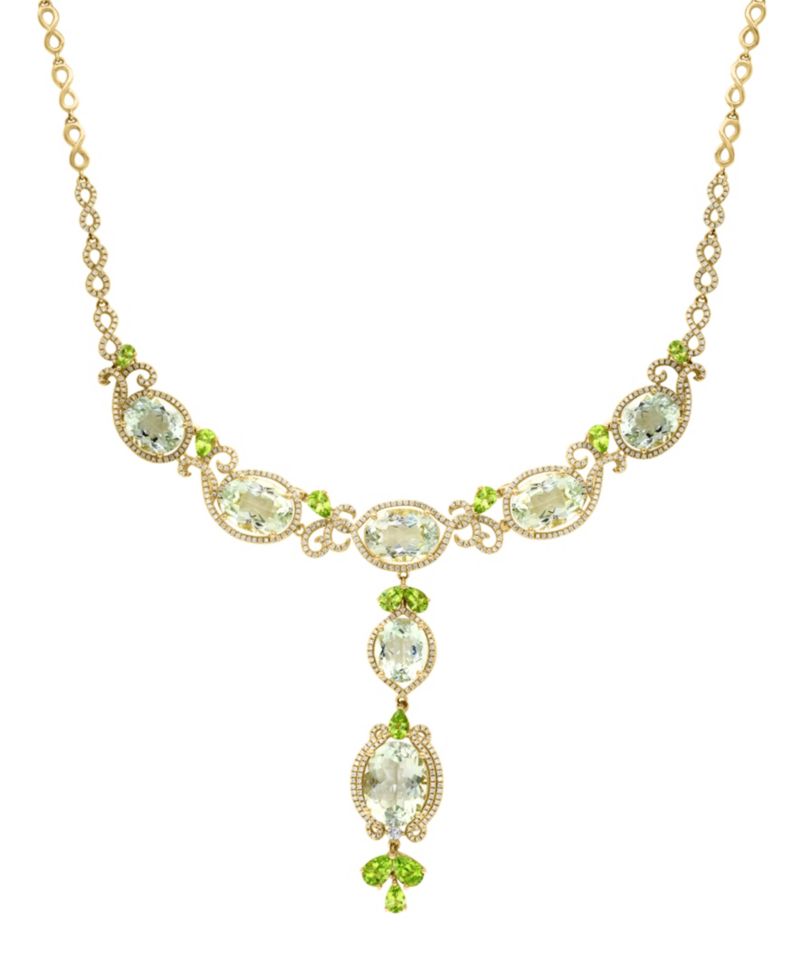 Green Amethyst (1/7 ct. t.w.), Peridot (1/5 ct. t.w.) & Diamond (1/5 ct. t.w.) Necklace in 14k Yellow Gold