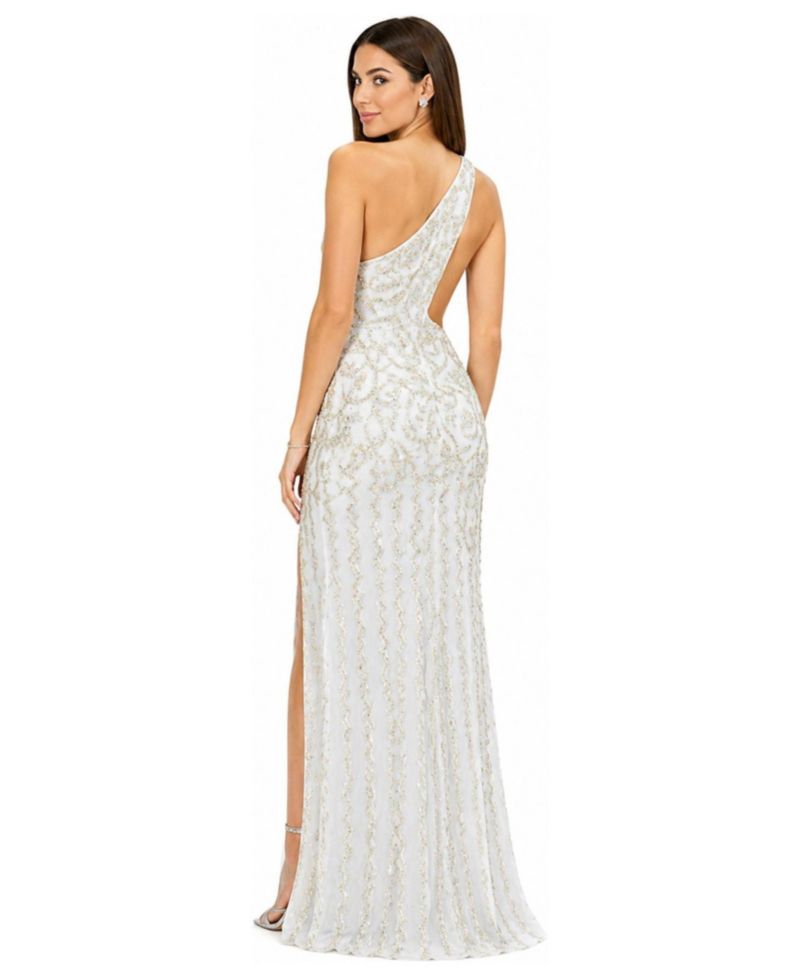 Women's One-Shoulder Beaded Gown with Slit
