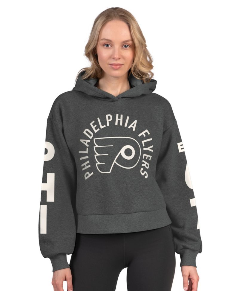 Women's Heather Charcoal Philadelphia Flyers Star Player Cropped Fleece Hoodie