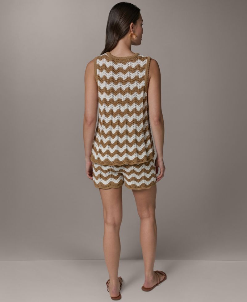 Women's Scallop Stripe Self-Tie Cotton Shorts