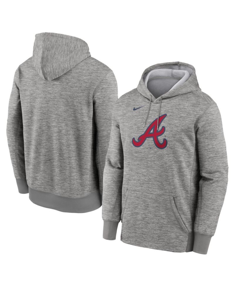 Men's Heather Gray Atlanta Braves Primary Logo Therma Hoodie