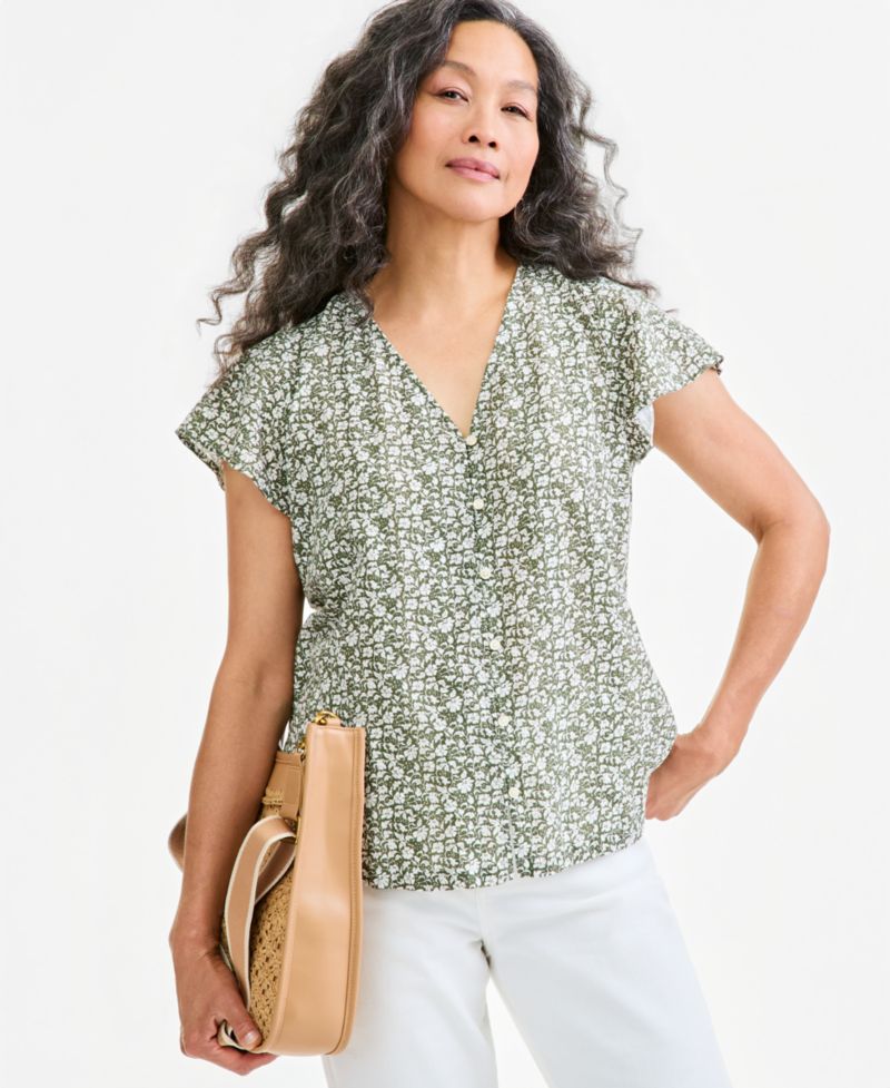 Women's Printed Short Sleeve Flutter Blouse