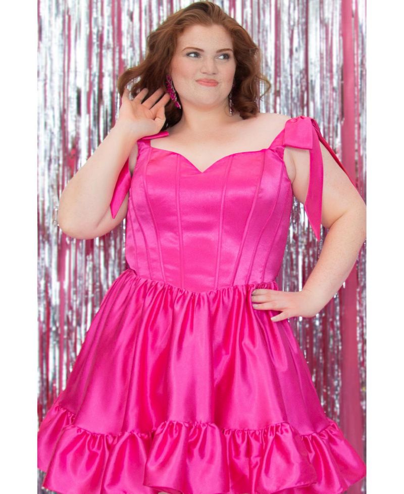 Plus Size Playful Corset Satin Ruffle Dress