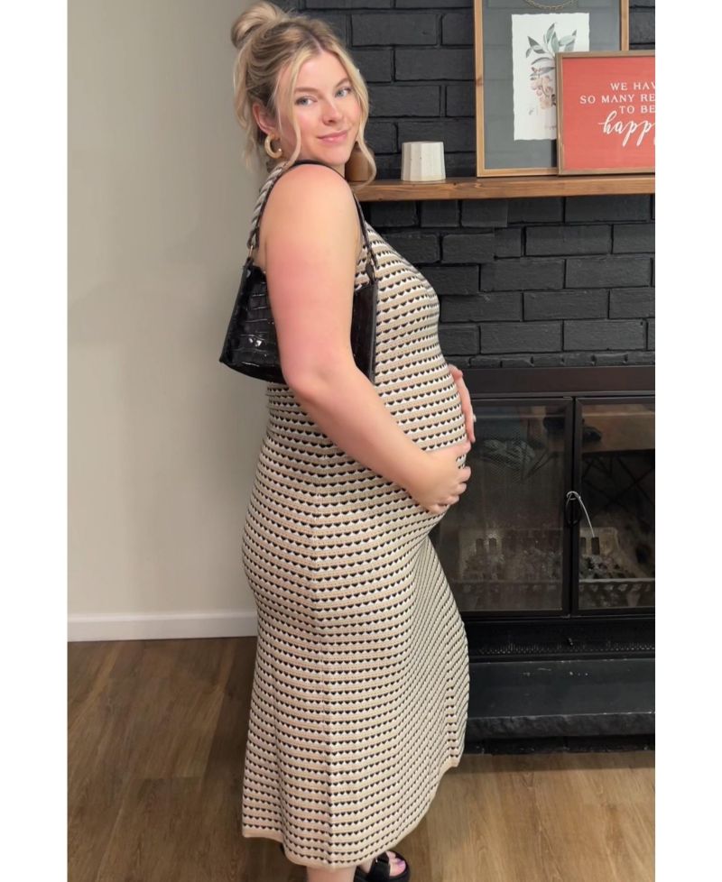 Women's Beige Striped Knit Fitted Sleeveless Maxi Dress
