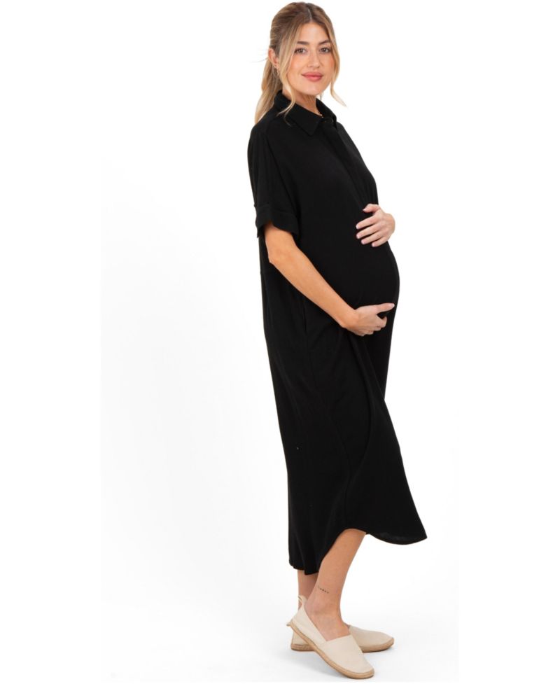 Women's Black Button Down Midi Shirt Dress