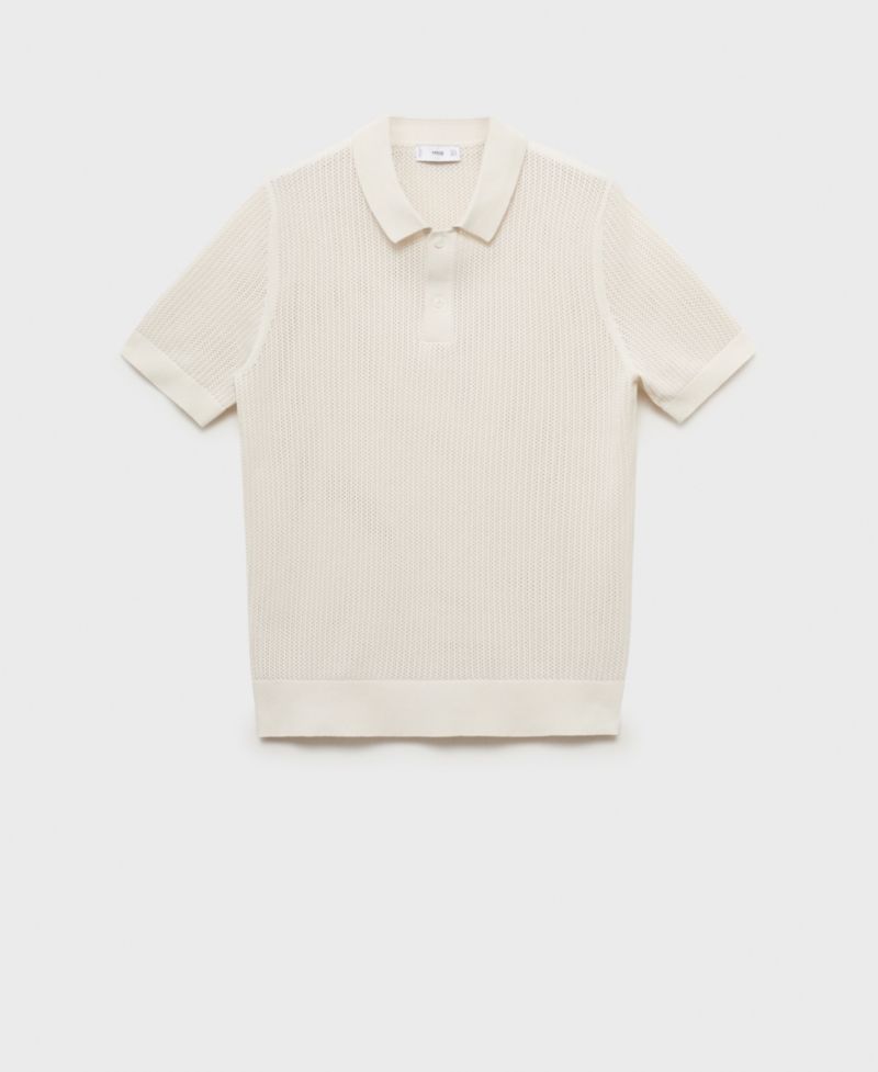 Men's Openwork Knitted Cotton Polo Shirt