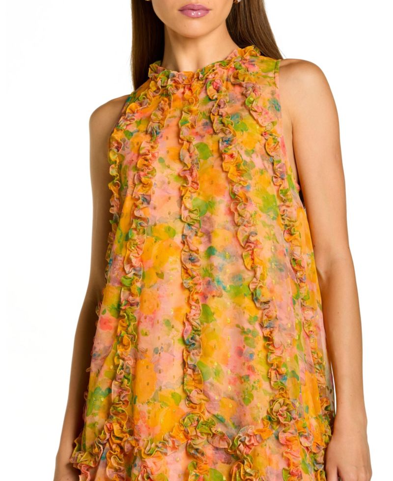 Women's Floral Applique Tiered Ruffle High-Low Midi Dress