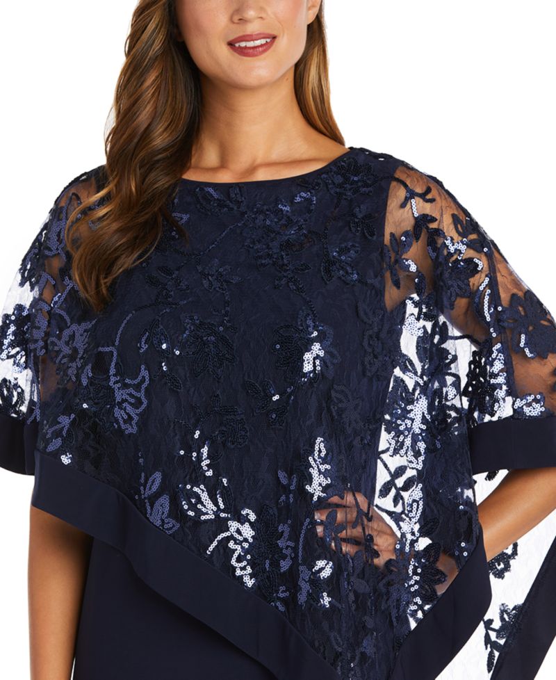 Women's Sequinned Floral-Lace-Poncho Gown