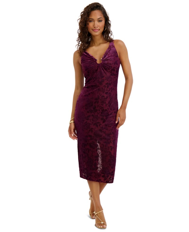 Women's Burnout V-Neck Midi Dress