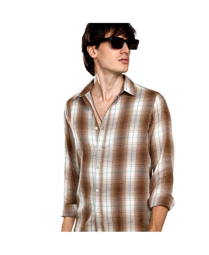 Men's Chocolate Brown & Cream White Ombre Buffalo Check Shirt