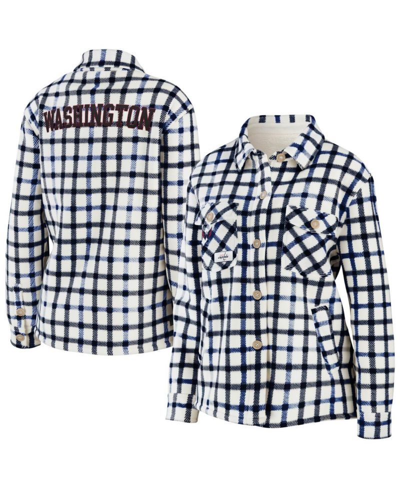 Women's Oatmeal Washington Capitals Plaid Button-Up Shirt Jacket