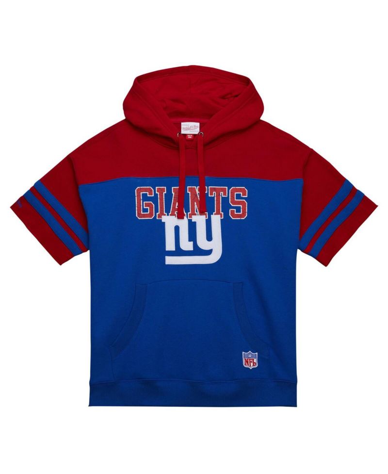 Men's Royal New York Giants Off Field vintage-like Logo Short Sleeve Pullover Hoodie