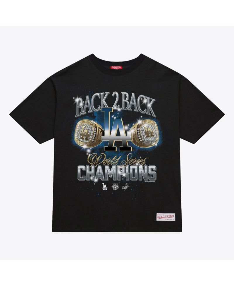 Women's Mitchell Ness Black Los Angeles Dodgers Back 2 Back Rings Boxy Cropped T-Shirt