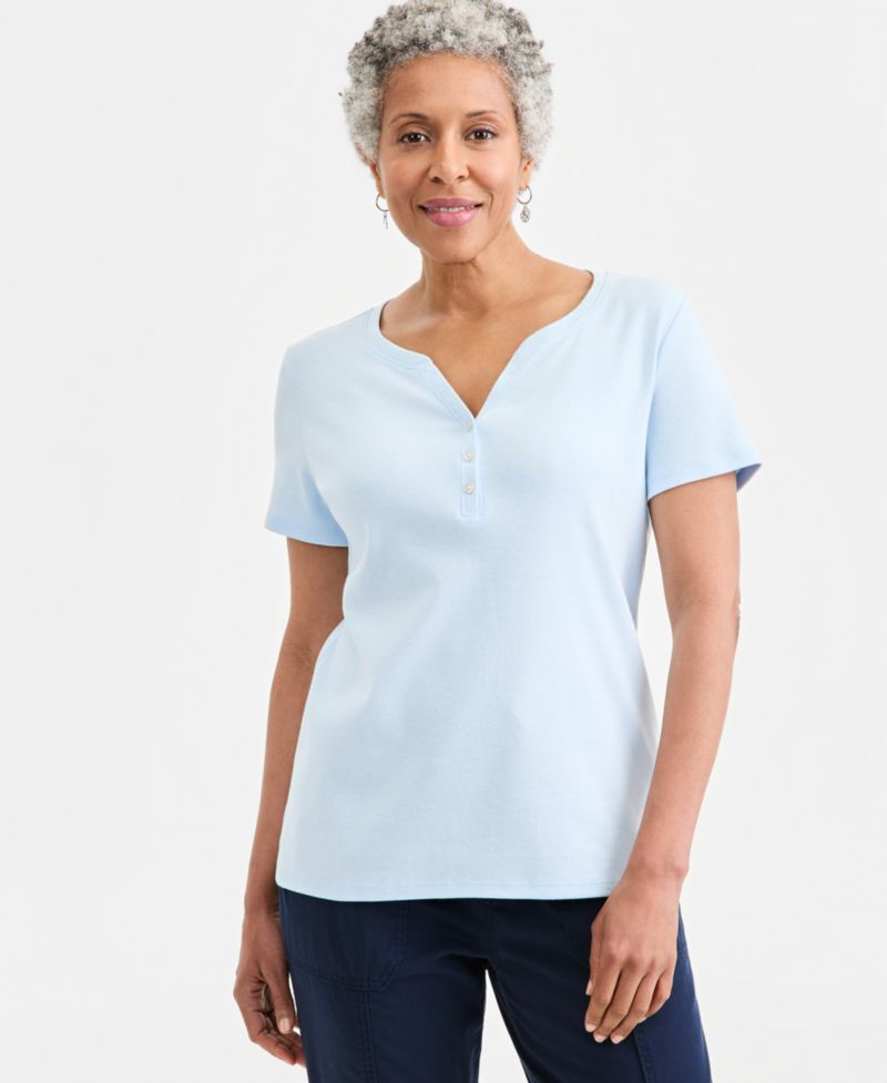 Women's Short-Sleeve Cotton Henley Top