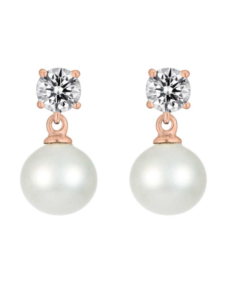 Elegant Sterling Silver Timeless CZ & Pearl Drop Earrings