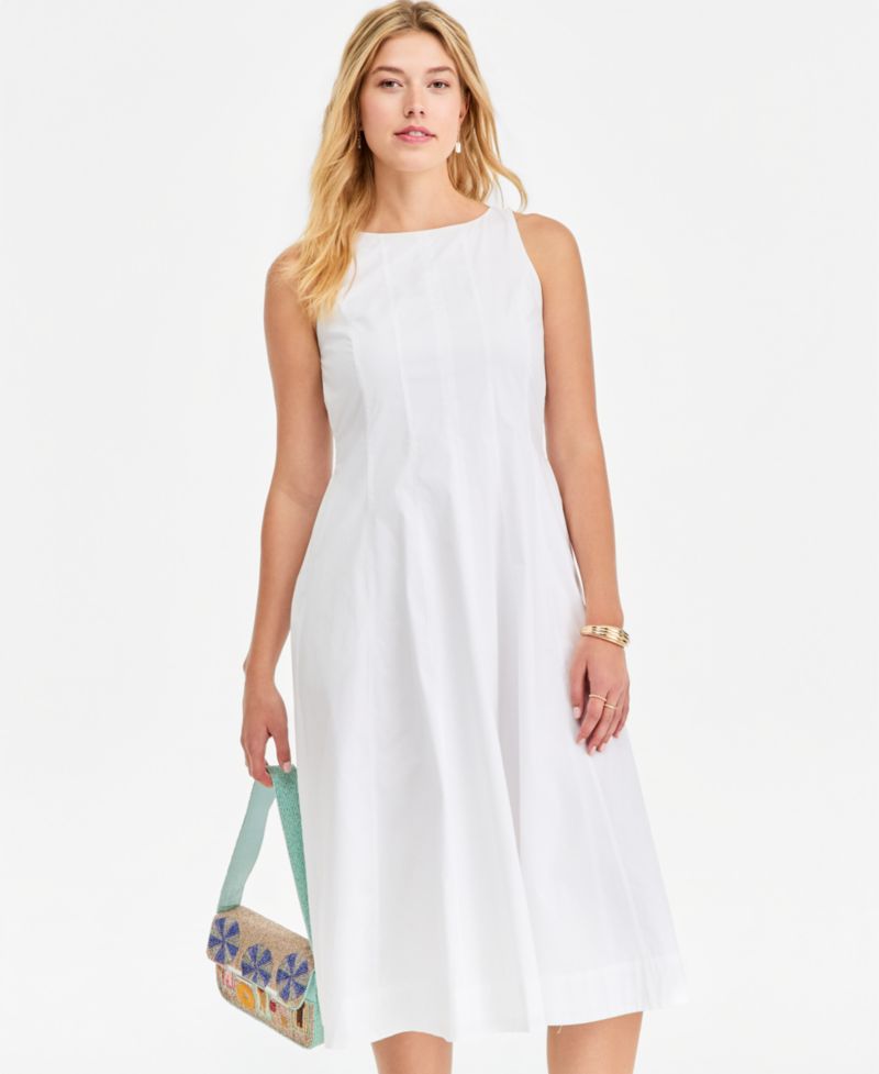 Women's Seamed Boatneck Midi Dress