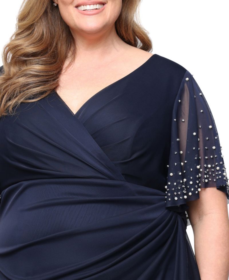 Plus Embellished Flutter-Sleeve Long Dress