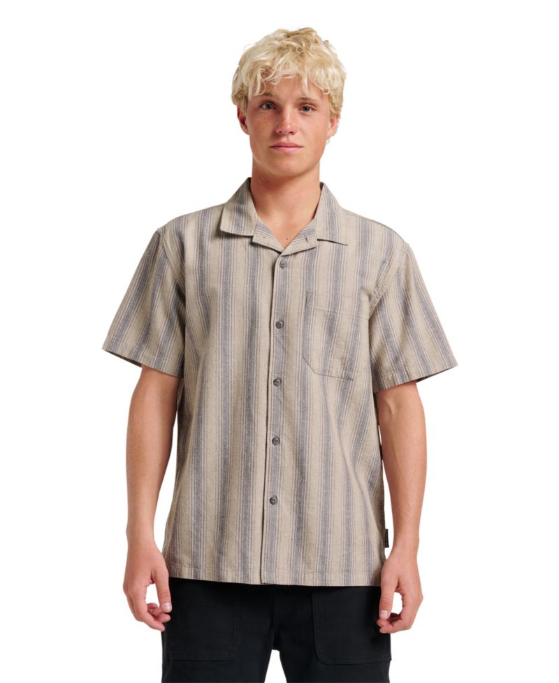 Men's Oxford Stripe Casual Short Sleeve Shirt