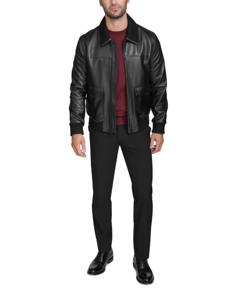 Men's Full-Zip Genuine Leather Bomber Jacket