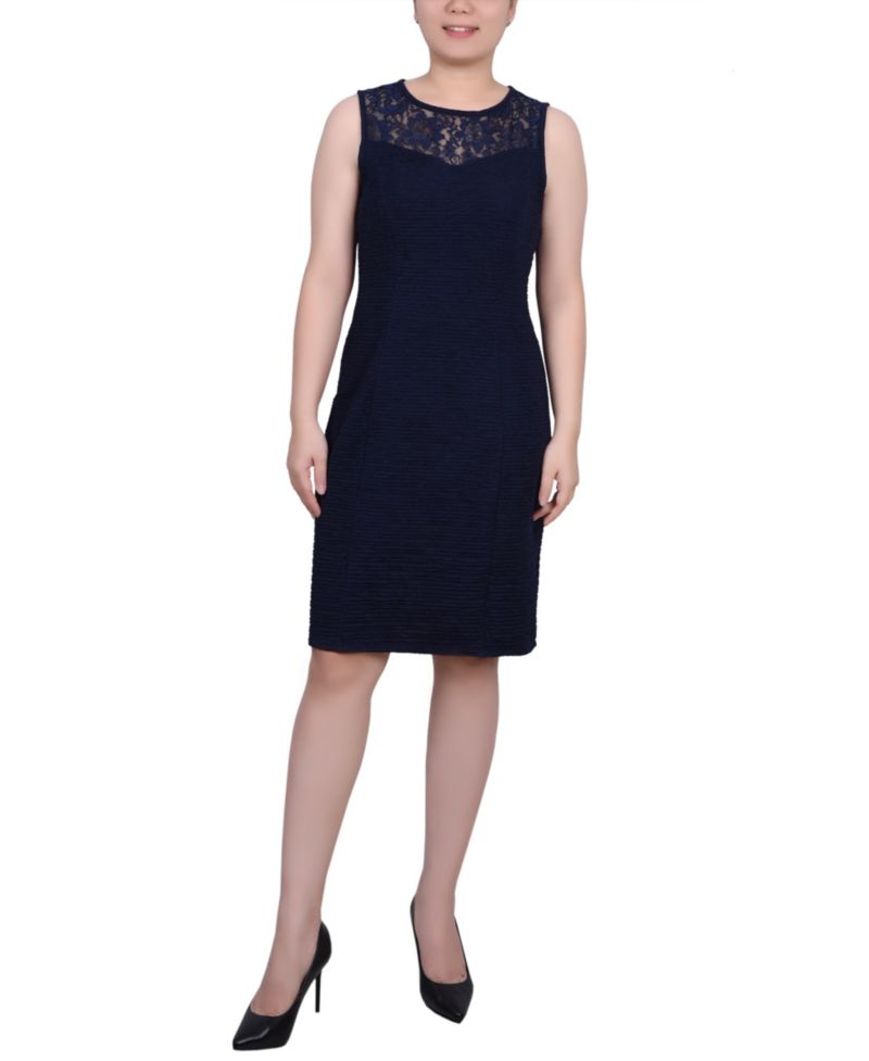 Petite Two Piece Novelty Knit and Lace Dress Set
