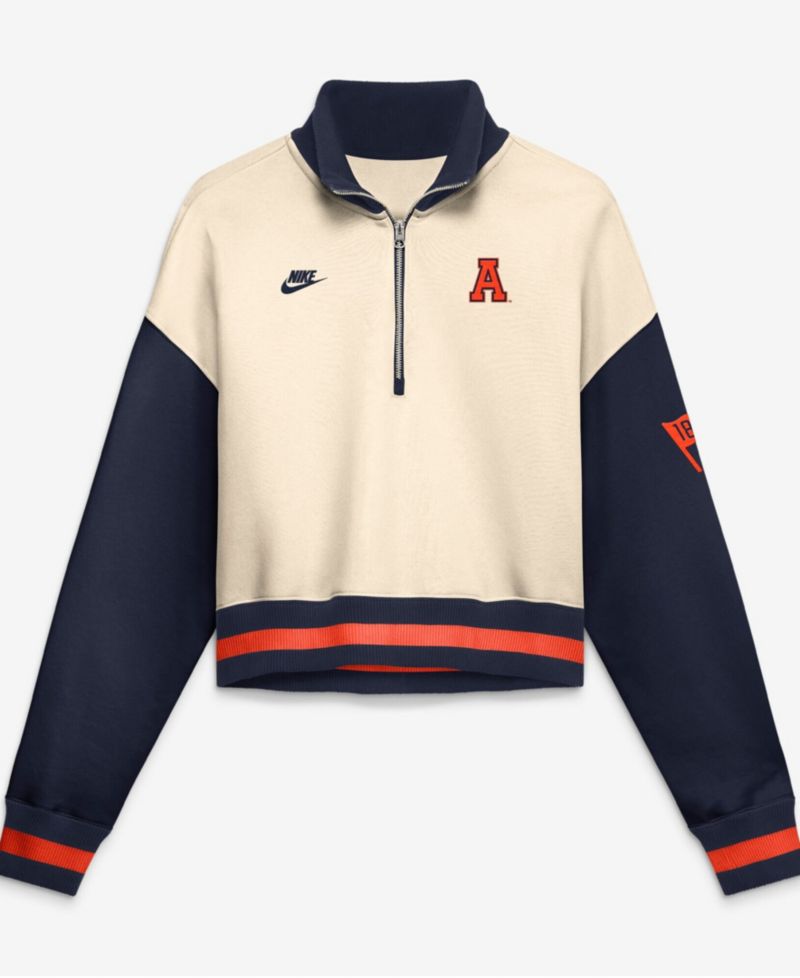 Women's Auburn Tigers Quarter-Zip Oversized Cropped Cotton-Polyester Blend Sweatshirt