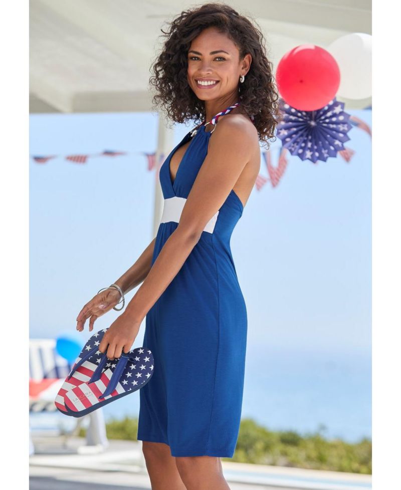 Women's Viscose Color-Block Color Block Halter-Neck Short Dress