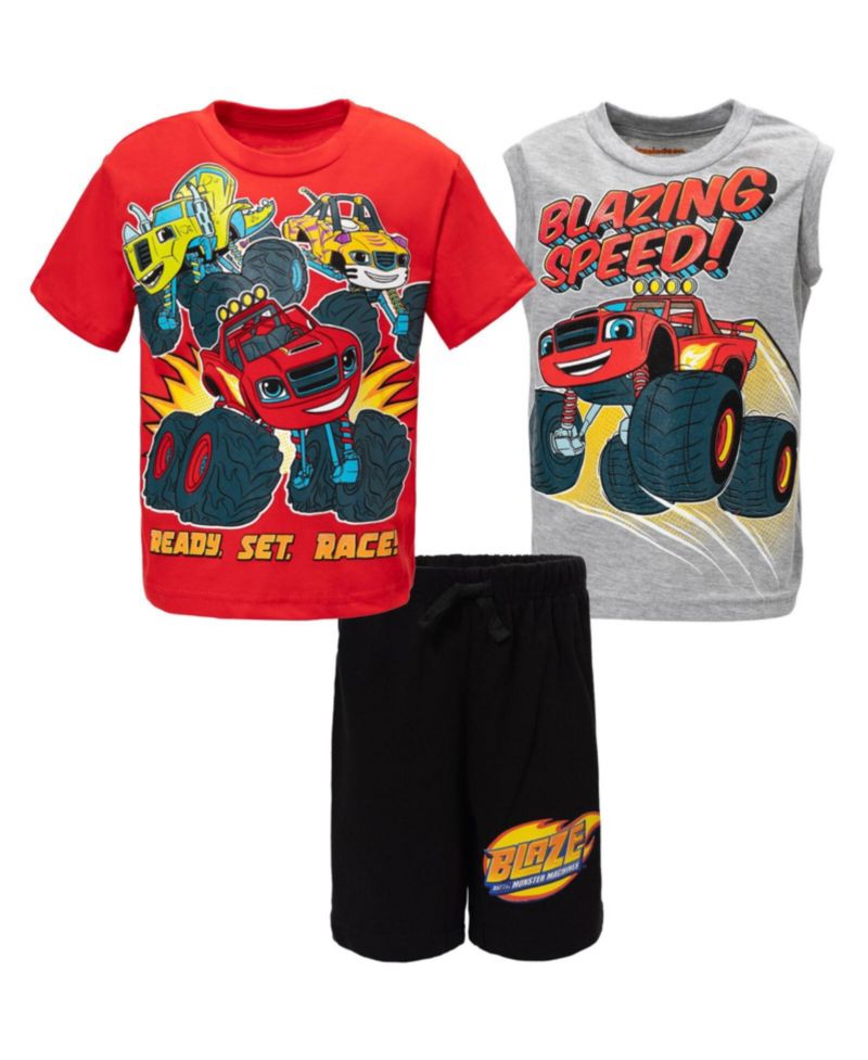 Little Boys Pullover T-Shirt Tank Top and Bike Shorts French Terry 3 Piece Outfit Set