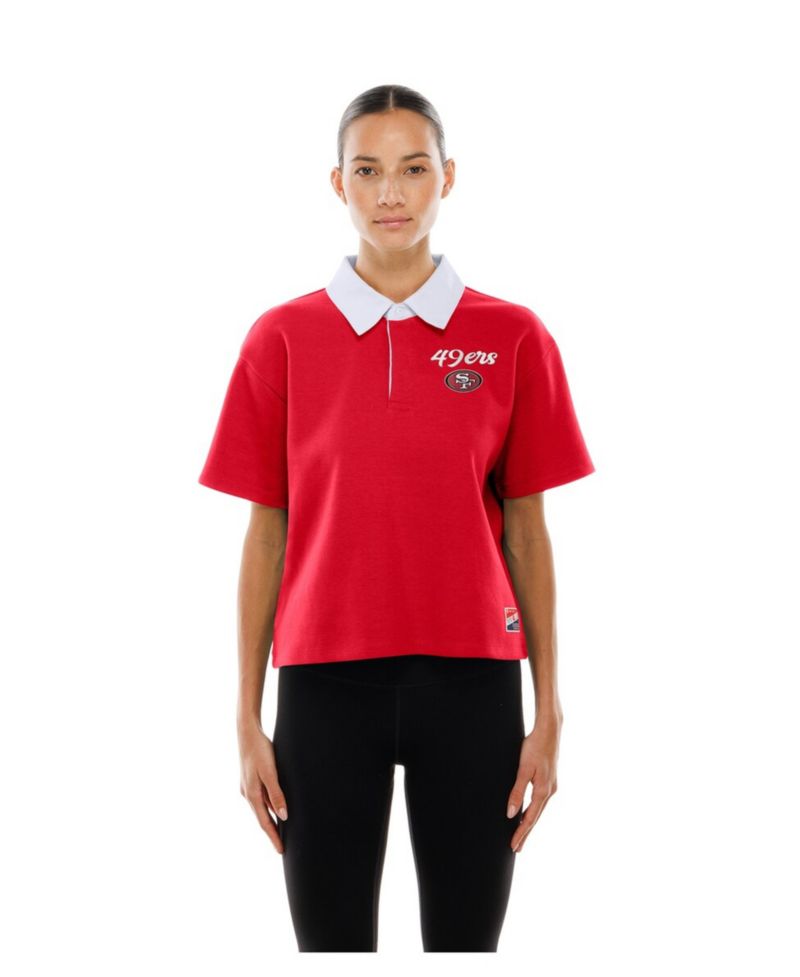 Women's Scarlet San Francisco 49ers Throwback Boxy Cropped Polo Shirt