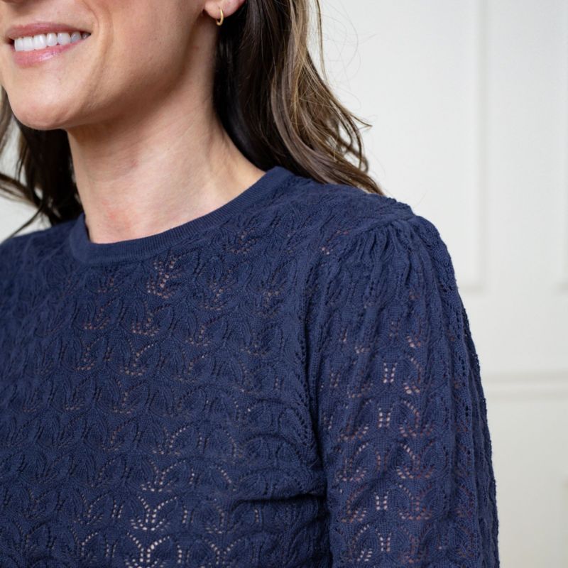 Women's Hope and Henry Long Sleeve Pointelle Sweater with Bellow Sleeves