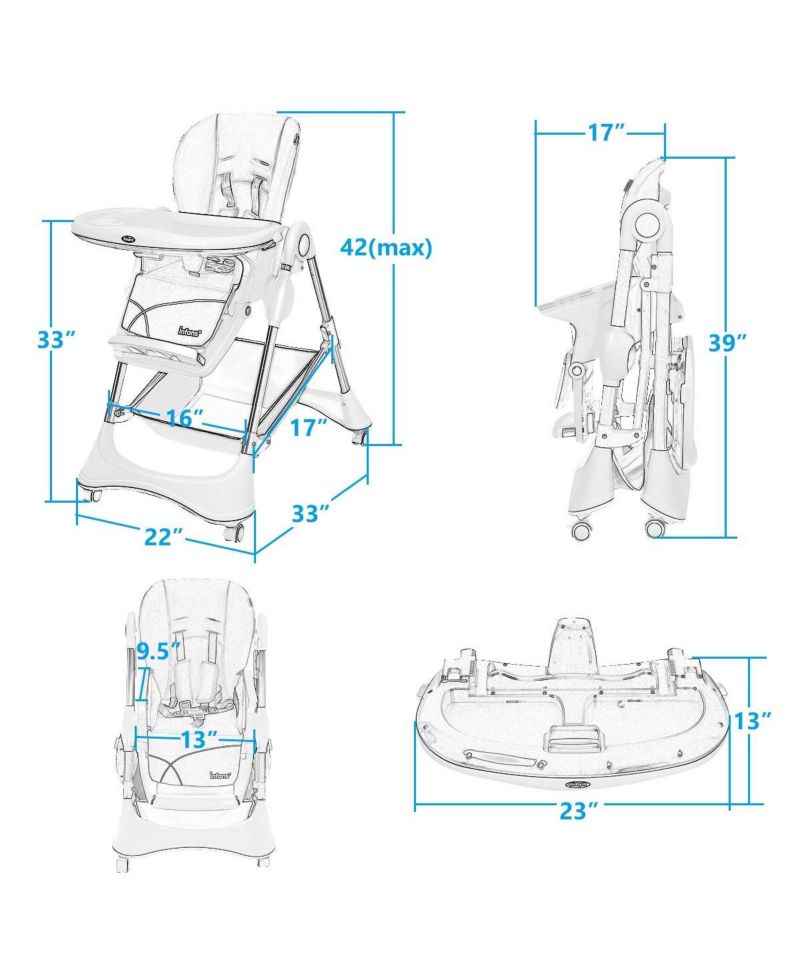 A Shaped Baby High Chair with Lockable Wheels