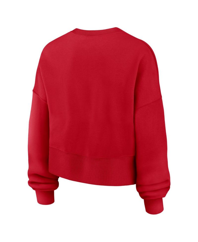 Women's Red Texas Rangers Oversized Long Sleeve Cropped Pullover Sweatshirt