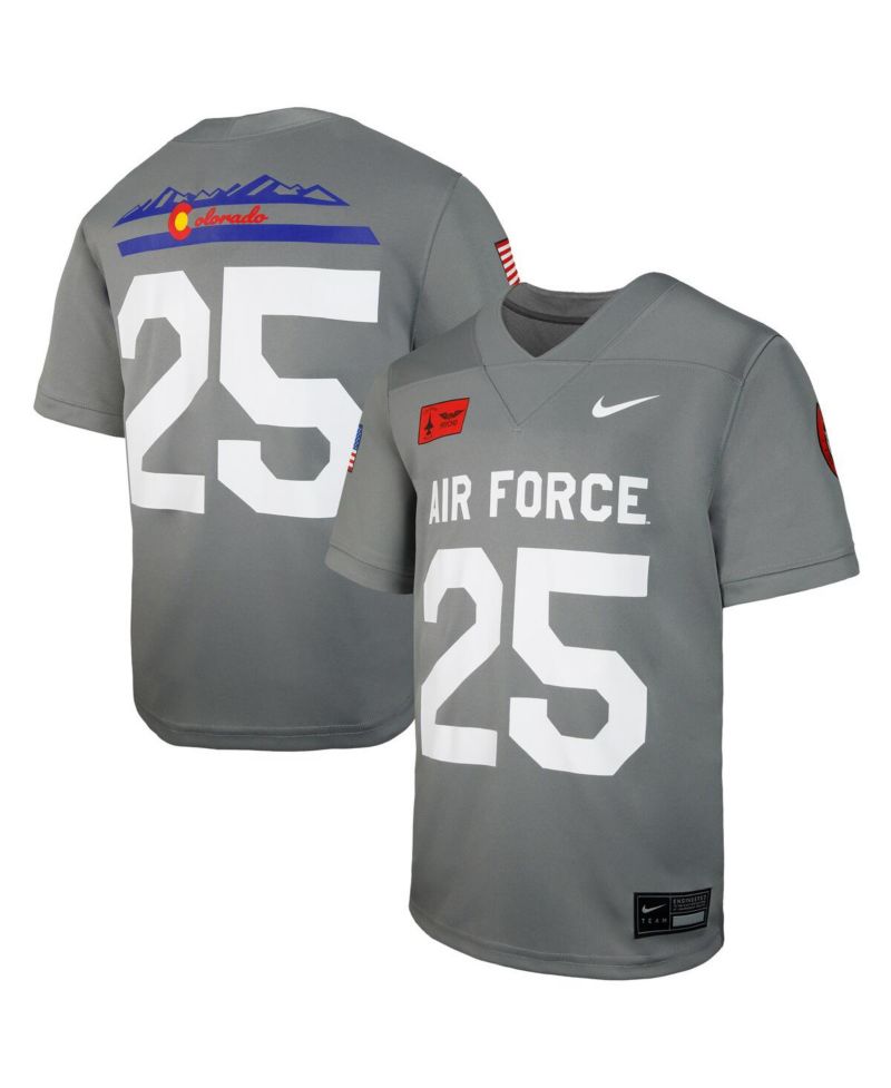 Big Boys and Girls 25 Gray Air Force Falcons APLS Fighting Falcon Collection Football Game Jersey