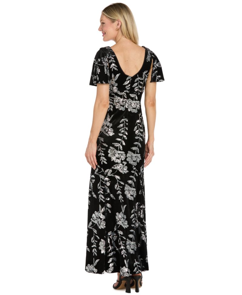 Women's Velvet Sequin-Floral Mermaid Dress