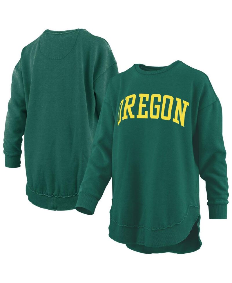 Women's Green Oregon Ducks M&eacute;lange Poncho Vintage Fleece Long Sleeve Pullover Sweatshirt