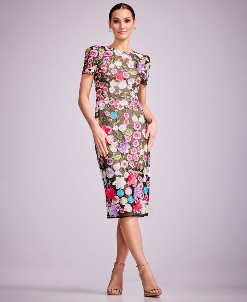 Women's Puff Short-Sleeve Bodycon Midi Dress