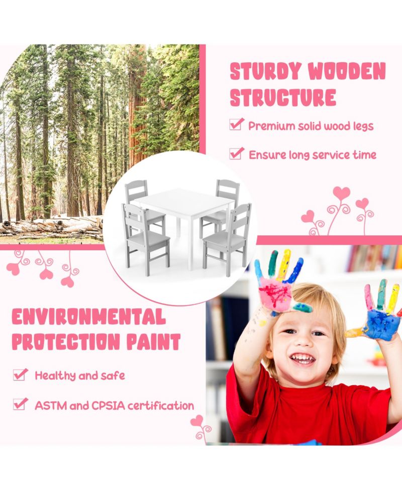 Boys 5 Piece Table & Chair Set Wooden Children Activity