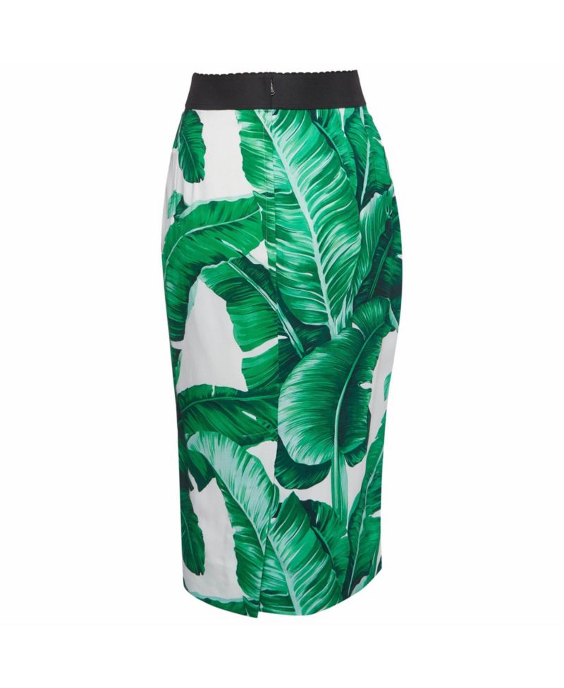 Women's Pre-Owned Dolce and Gabbana Green Tropical Print Crepe Pencil Skirt