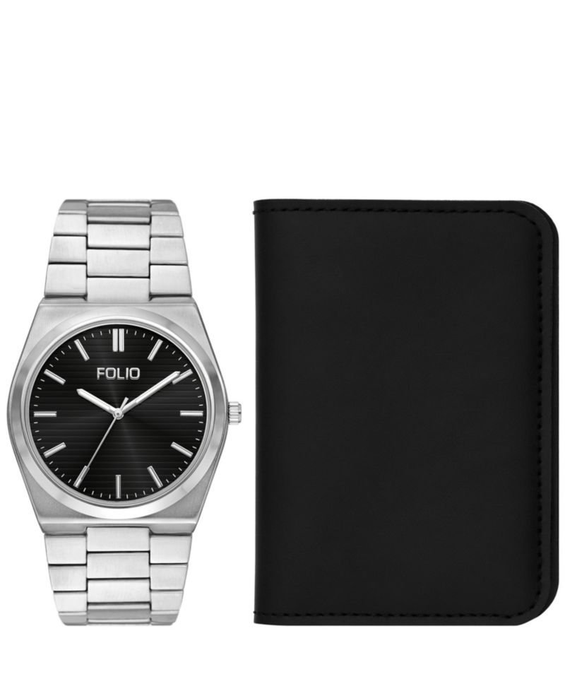 Men's Quartz Three-Hand Silver Alloy Watch Set, 42mm