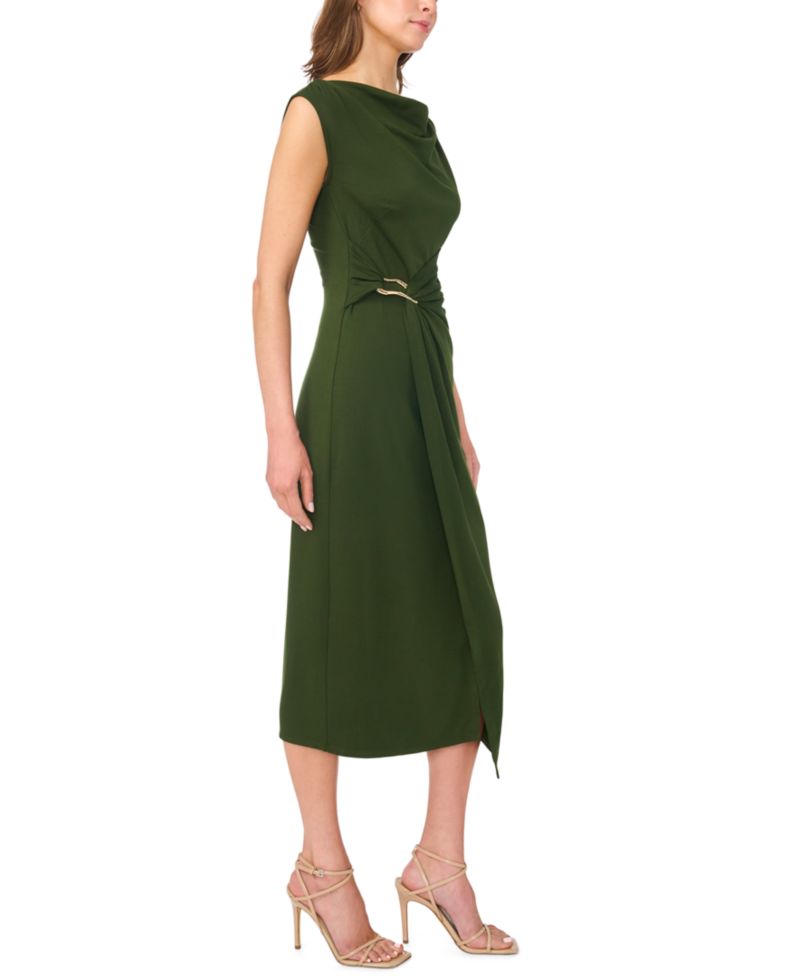 Women's Sleeveless Boat Neck Pont&eacute;-Knot Wrap Midi Dress