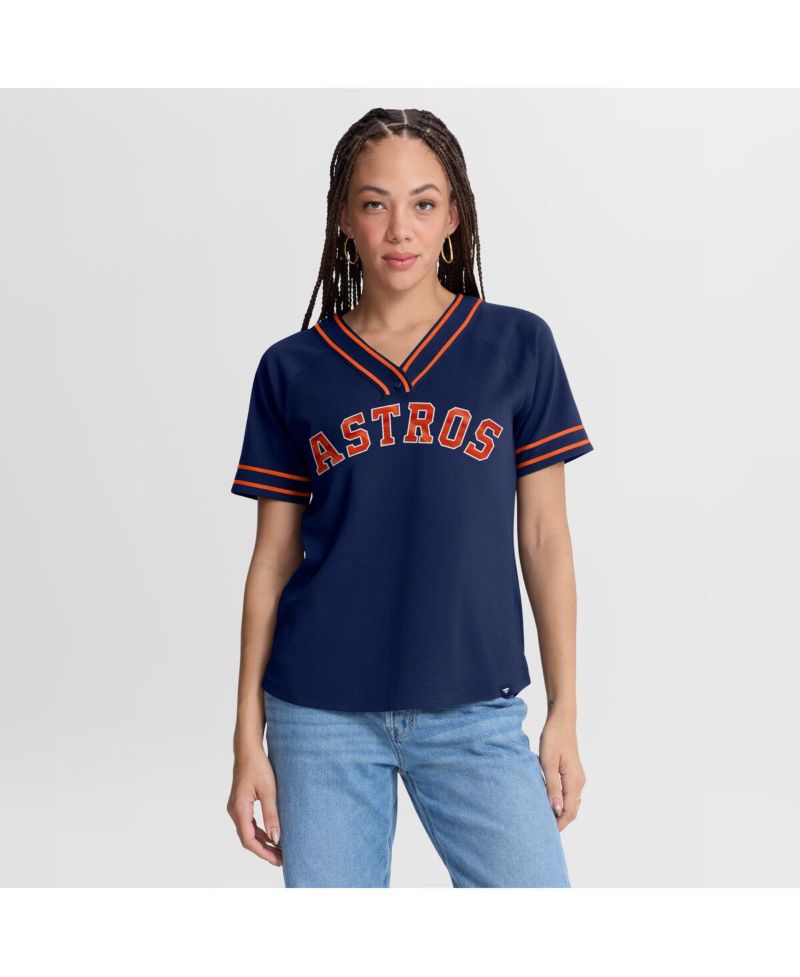 Women's Navy Houston Astros Diva Race Ahead Raglan V-Neck T-Shirt