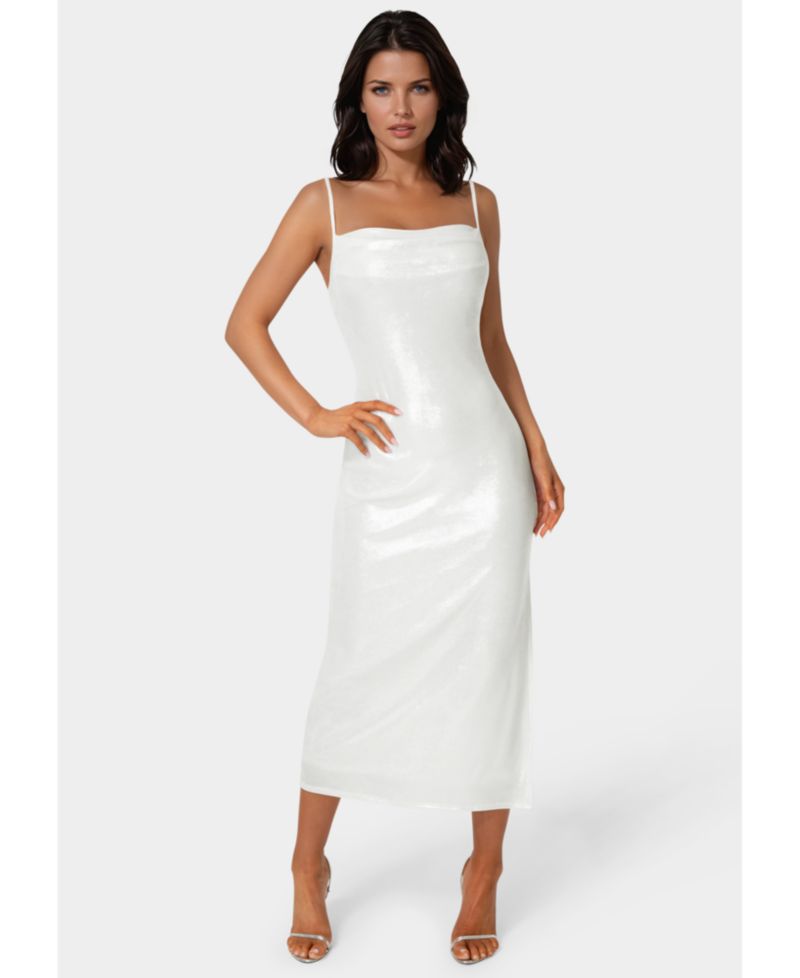 Women's Foil Metallic Slinky Cowl Maxi Dress