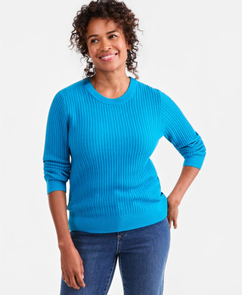Petite Mix Stitch Crewneck Cotton Sweater, Macy's Exclusive